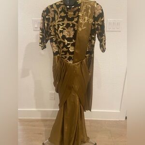 Pre-drape/ready to wear saree gown - Designer Black and Gold Asymmetrical Dress